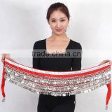 2016 Hot selling women cheap new belly dance hip scarf 338 gold coins belly dancing chains velvet belt for sale
