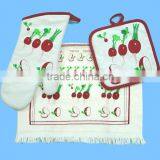 3pc Pigment Printing Towel With Fringe Cheese Holder Set Rooster Design Glove Set thumbnail-1