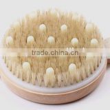 Wood Bath Brush With Natural Bristle round Head with massager dot
