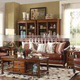 American Classic Concise Solid Wood Hand Carved Living Room Furniture Genuine Leather 1+2+3 Sofa Set thumbnail-1