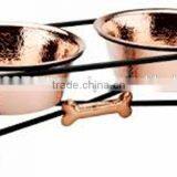 Set of 2 Hammered Copper Bowls With Iron Stand thumbnail-1