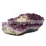 Natural Amethyst Cluster Pillar Candle Holder (aprox Size 4.5" x 8") thumbnail-2