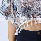 New Print Leaf Print Fashion Crop Tops With Tassels Hem for Women thumbnail-6