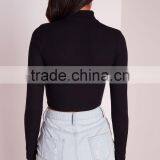 2016 Custom Ladies High Neck Long Sleeve Black Ribbed Crop Top thumbnail-5