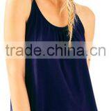 2017 Women Lacy Tank Top Round Neck Hem Heyhole Shirring Pima Cotton Modal Plain Dyed thumbnail-1