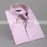 Italian short sleeve pink color 100% cotton men double collar dress shirt