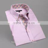 Italian Short Sleeve Pink Color 100% Cotton Men Double Collar Dress Shirt thumbnail-1