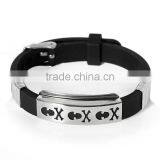 New Fashion Silicone Bracelets Black, 304 Stainless Steel Silver Tone Halloween Skull Carved 22.7cm Bracelets thumbnail-1
