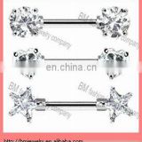 Fashion different shaped crystal nipple bars nipple ring piercing jewelry