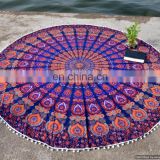 Hippie Indian Mandala Roundie 72" Bohemian Tapestries Round Beach Throw Table Cover Yoga Mat With Pom-Pom Lace Wall Tapestries