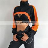 Hot Wholesale Ladies High Stand Collar Sexy Long Sleeve Short Crop Top