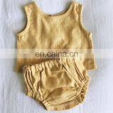 New Soft Yellow Two Pieces Baby Cotton and Linen Clothes Sets Top Tshirt & Shorts 2pcs Set thumbnail-2