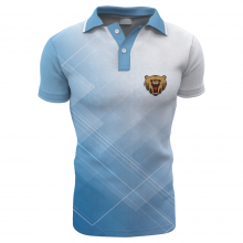 Customized Sublimation Polo Shirt of Blue and White Colors With Short Sleeves thumbnail-1