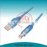 USB 2.0 AM-BM Transparent Blue USB Printer Cable