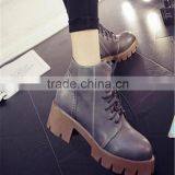 New Style Women Platform High Top Lace up Classy Leather Blue Boots thumbnail-2