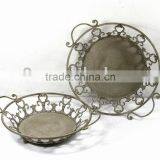 S/2 Oval Swirl Metal Tray W/Antique Yellowish