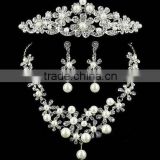 Hot Sale Fashion Wedding Jewelry Crystal Crown Earrings Necklace Bridal 3pcs Jewelry Set