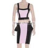 New Fashion 2015 Sequined Two Piece Pink And Black Flouncing High Quality Bodycon HL Bandage Dress thumbnail-2