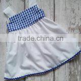 Wholesale Price Blue Grid With Bottom Ric Rac Short Frock Casual Dress thumbnail-1