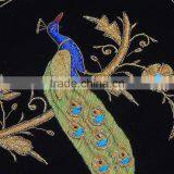 Black Decorative Peacock Pillowcase Dabka Handmade Couch Velvet Ethnic Cushion thumbnail-3