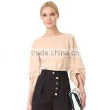 2017 OEM Smocked Elastic Gathered Cuff Wide Neckline Stylish Blouse thumbnail-2