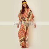 Bat Sleeve Printed Ethnic Clothing Women Kaftan Open Back Design Maxi Dress thumbnail-2
