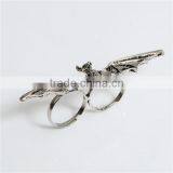 3D Adjustable Double Finger Ring Antique Silver Halloween Bat Animal Round 14.3mm thumbnail-1