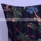 Black Bird Floral Kantha Indian Cotton Handmade Cushion Cover Kantha Throw Pillow Cover Hande Quilted Decorative Cushion Cover thumbnail-2