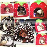 Dual Use Soft Cushion Collapsible Breathable Dog Bed Strawberry Pet Winter Warm House thumbnail-6