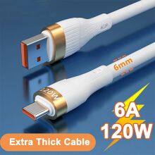 6A Super Fast Charging 120W Type C Cable USBC Silicone Data Cable For Huawei for OPPO USB-C