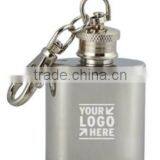 1oz Mini Type and Metal Body Material Stainless Steel Hip Flask With Keychian and Laser Logo