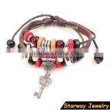 >>best Selling Multi Layered Key Charms Bracelet, Braided Leather Bracelet / thumbnail-1