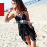 2016 Wholesale Women Summer Sexy Black Lace push up beachwear dresses women set Floral Triangle Push up Halter beachwear