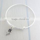 Custom Jewelry Handmade Silver Rose Flower Charm Bangle Adjustable