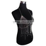 Multi Chain Necklace Long European And American Big Exaggerated Alloy Body Chain Tassel Silver Crystal Necklace thumbnail-2