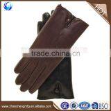 Winter Rabbit Fur Lined Women Brown Nappa Leather Touch Screen Gloves thumbnail-1