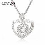 Silver Dancing Stone Heart Shape Pendant Necklace Jewelry