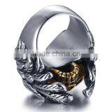 Gold Silver Vintage Gothic Wing Biker Surgical Stainless Steel Skull Ring for Man thumbnail-6
