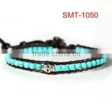 Single Wrap Bangle Turquoise and Skull Beads Braided Leather Bracelet thumbnail-1