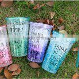 Beautiful Double Wall Plastic Drinking Mug With Straw Summer Ice Cup thumbnail-6