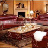 Contemporary Thai Style Living Room Sofa Set,Carved Wood Marble Top Coffee Table,Southeast Asian Leisure Genuine Leather Sofa thumbnail-1
