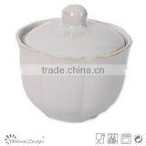 White Emboss Ceramic Sugar Bowl thumbnail-2