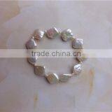 White Diamond Shape Freshwater Pearl Bracelet Wholesale 10-12mm thumbnail-1