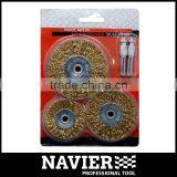 SWB-114 Set of 3pcs Knotted Steel Wire Brush Bevel Brush Well Crimped With Arbor Hole for Drill thumbnail-1