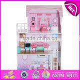 New Design 13 Pieces of Furniture 3 Floor Pretend Play Pink Wooden Cottage Dollhouse for Children W06A230 thumbnail-2