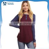 multi color button casual long sleeve slim fit blank wholesale 100% cotton crew neck striped t-shirt women 2016