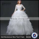 MGOO New Designs 2017 Sheer Neck 3/4 Long Sleeves Women Wedding Dress Ball Gown Embroidery Floor Length Dress thumbnail-1