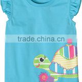 Kids girl ruffle sleev t shirt with tortoise print