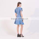 Beaded Neckline Ruffled Shoulders Top With a Short Flared Skirt Suit Dress thumbnail-2