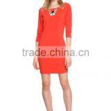 Ladies Orange Bright Color 3/4 Sleeve Wrap Dress thumbnail-1